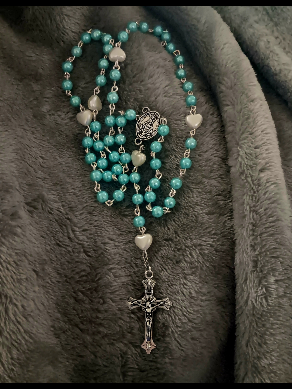 Turquoise Beaded Rosary with Silver Crucifix